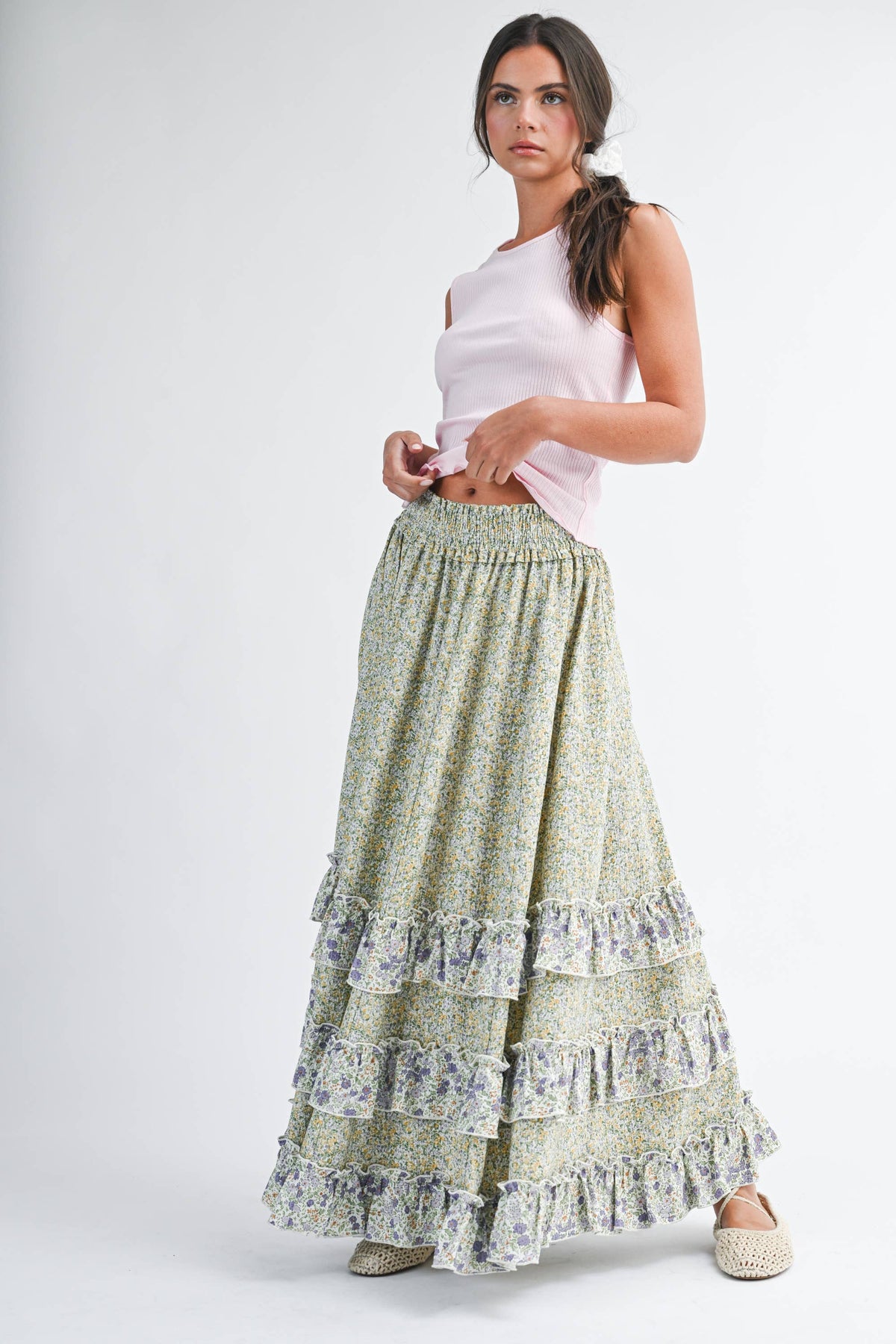 Floral Ruffle Maxi Skirt