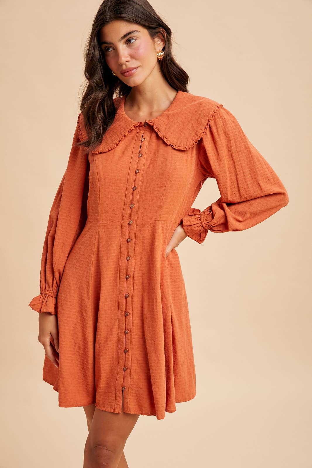 DOLL COLLAR BUTTON DOWN MINI DRESS