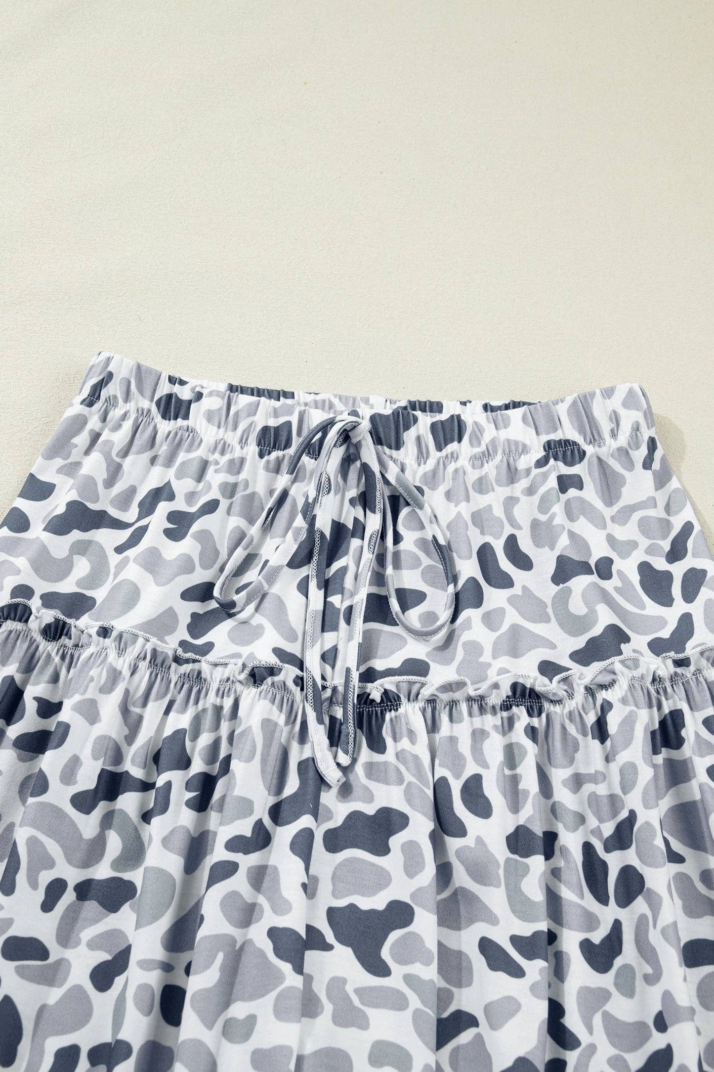 Camo Ruffle Wide Leg Drawstring Pants