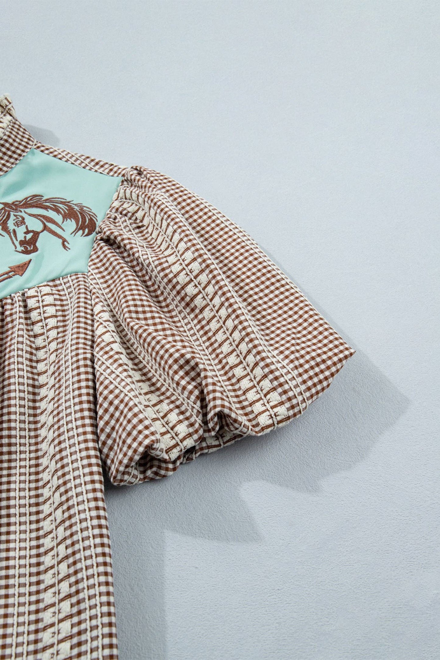 Western Pony Embroidered Gingham Blouse