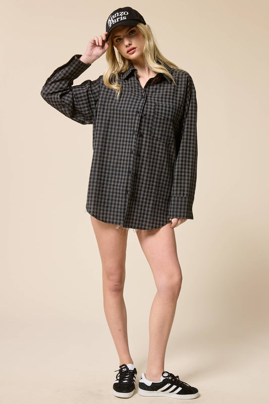 Relaxed Gingham Button Down Shirt