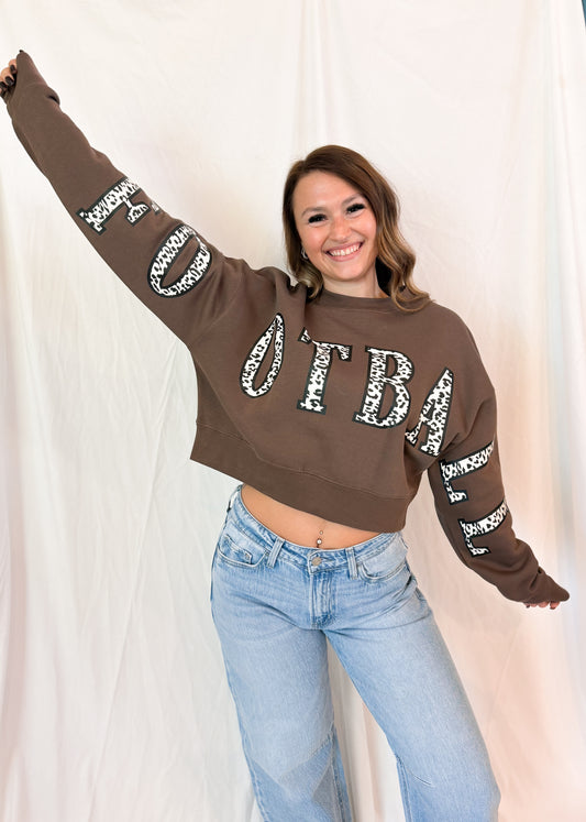 Football Leopard Mocha Crop Sweatshirt