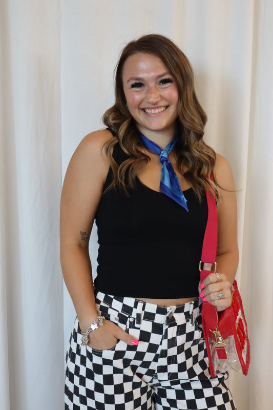 GAME DAY CHECKERED ELASTIC WAIST BARREL PANTS