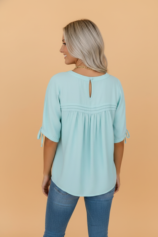 Solid Pleated Babydoll Blouse