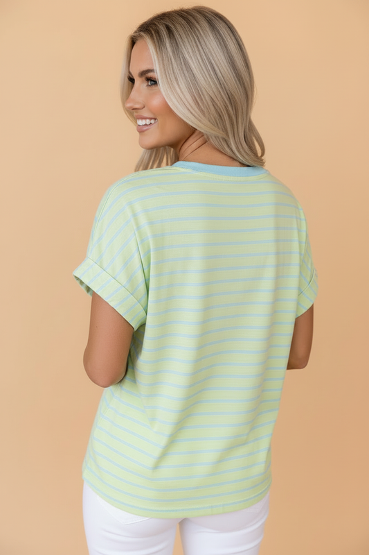 Stripe Round Neck Short Sleeve T-Shirt