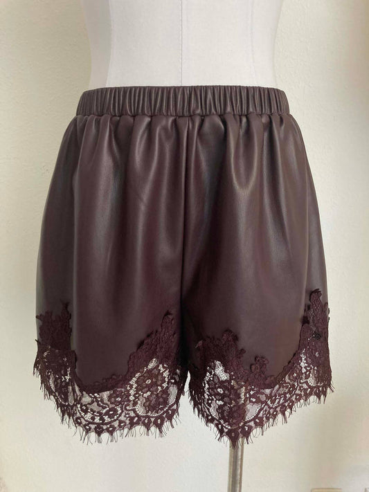 LACE TRIM FAUX LEATHER SHORTS