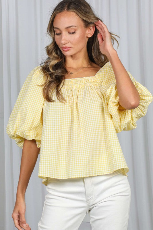 Smocked bubble sleeve top