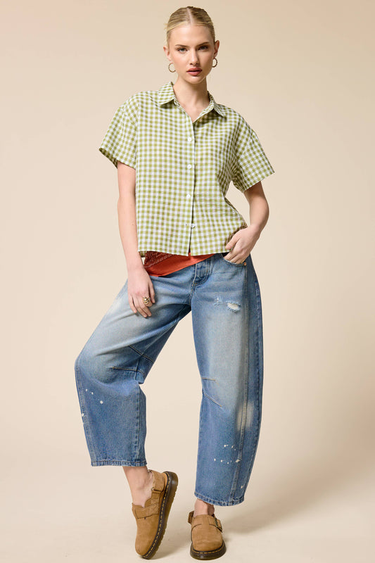 Gingham Short Sleeve Button Down Shirt