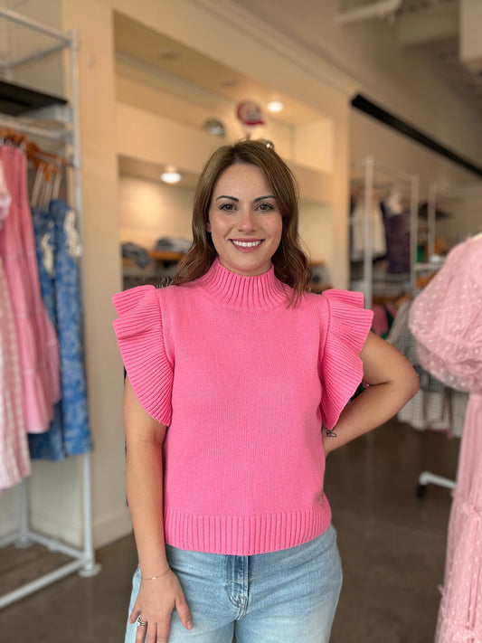 Pink Ruffle Knit Top