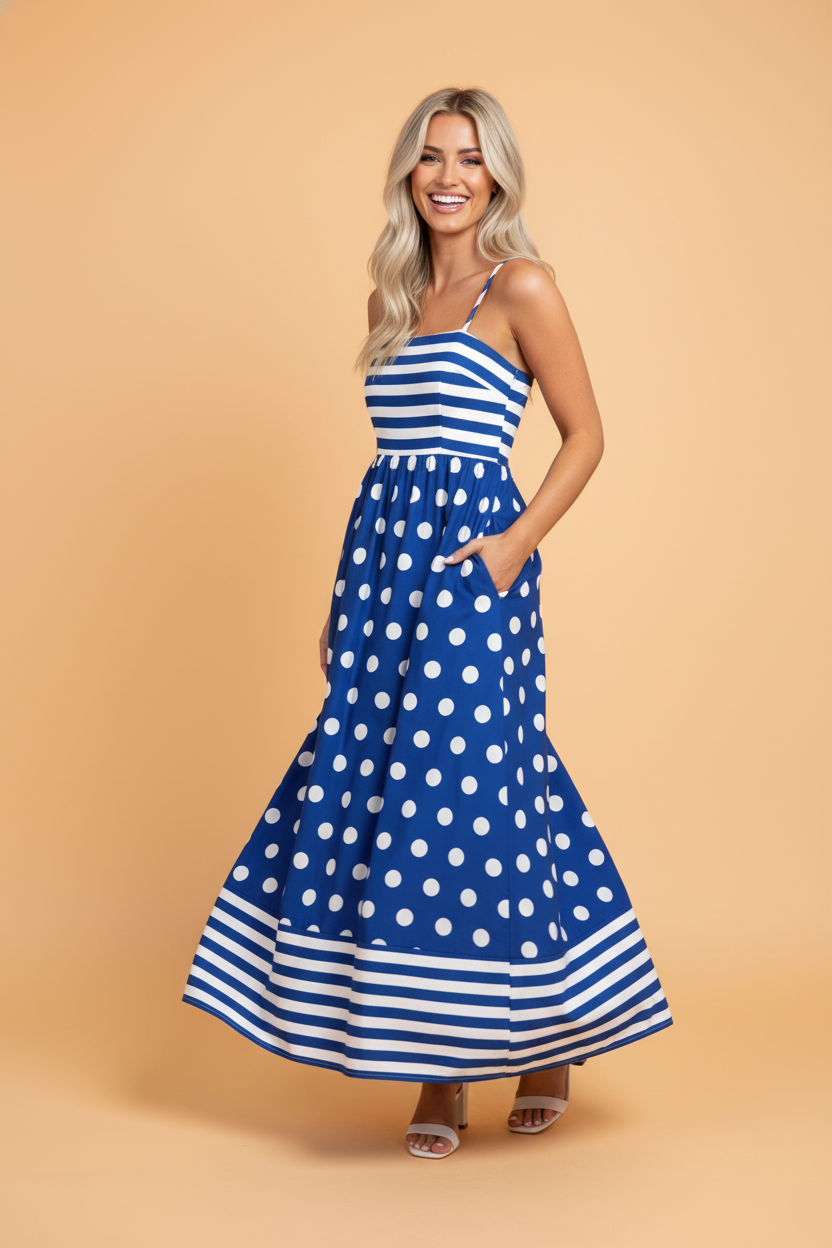 Stripe Polka Dot Patchwork Maxi Dress
