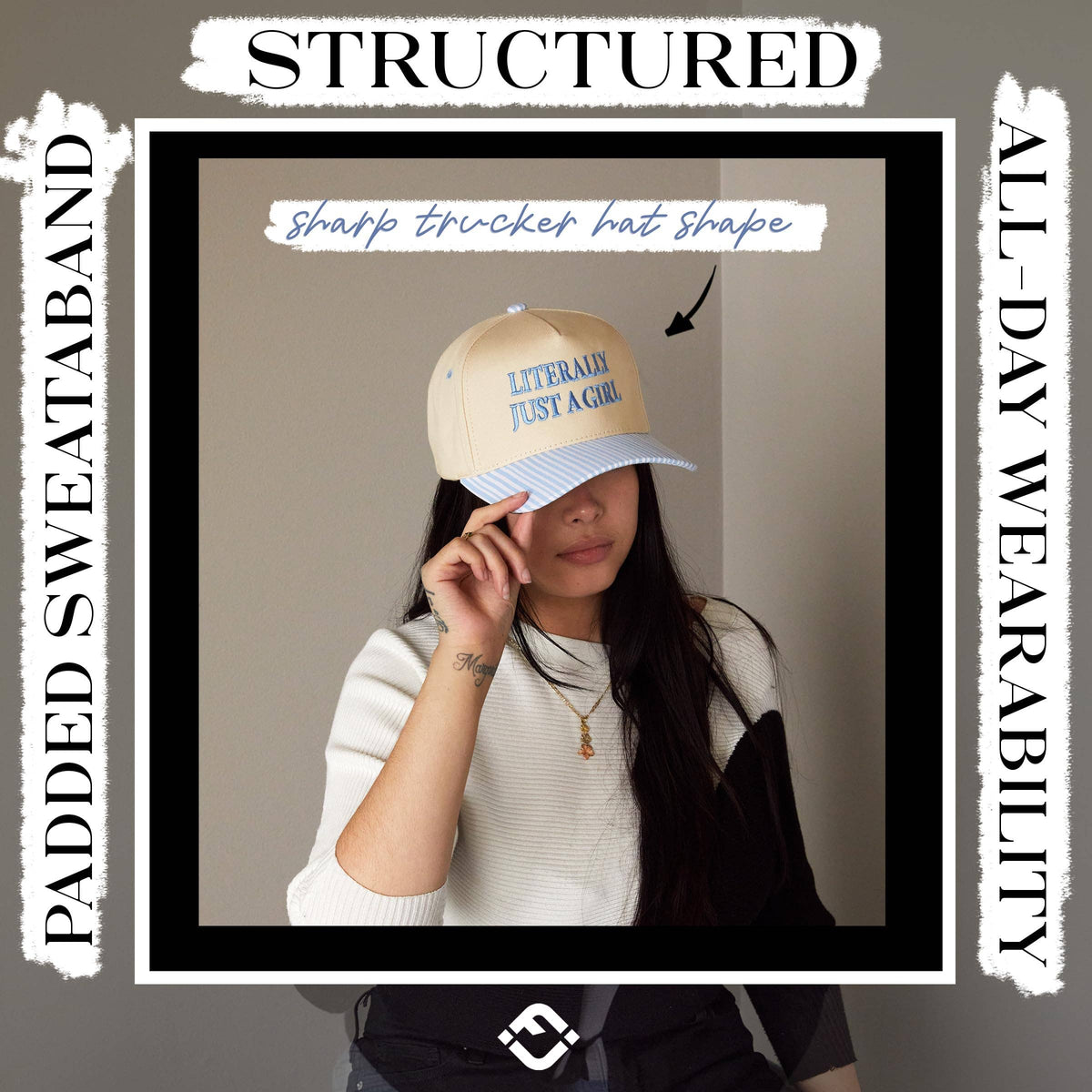 2-Tone Cap - Literally Just A Girl-Stripes-Light Blue/Beige