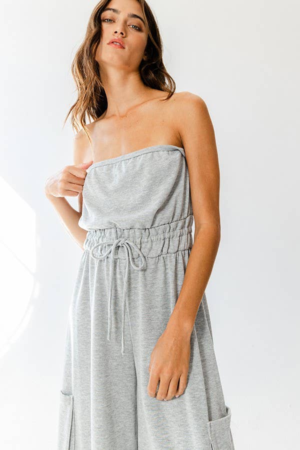 Drawstring waist Strapless Jumpsuit