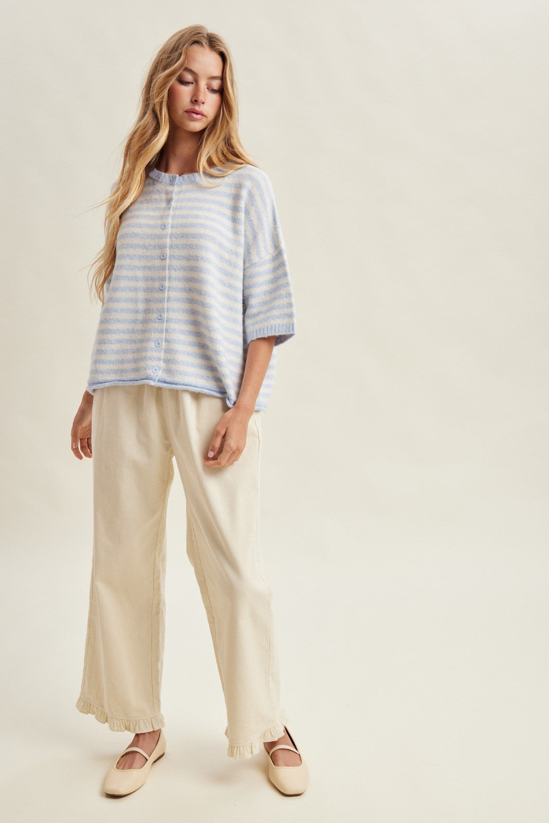 STRIPE SHORT SLEEVE CARDIGAN
