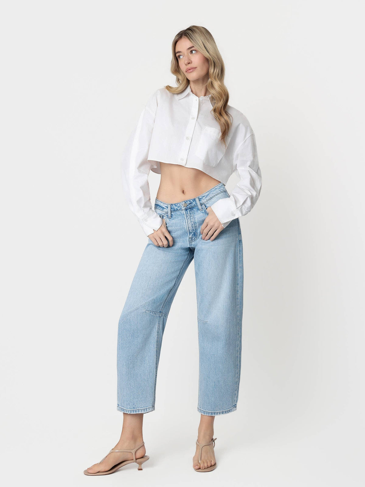 HIGH RISE LIGHT WASH WIDE BARREL JEANS
