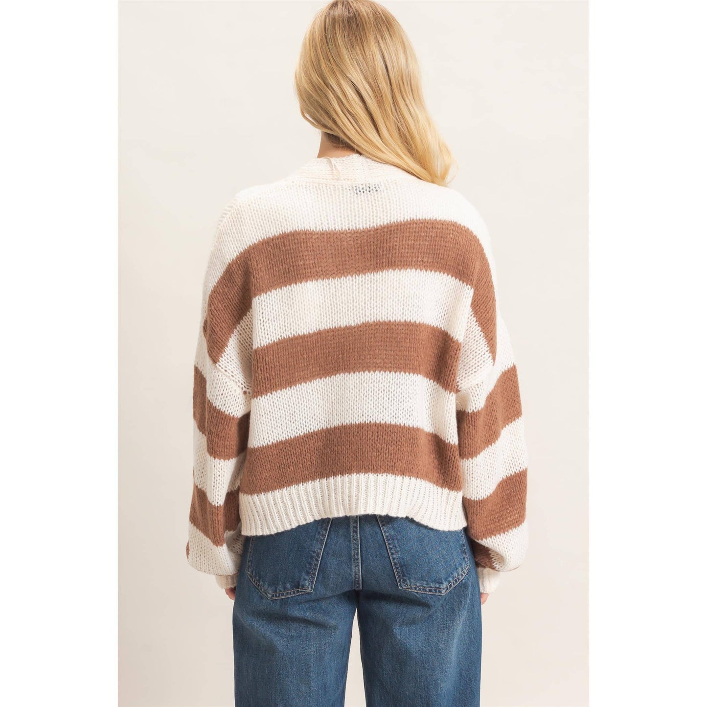 Striped V-Neck Sweater Cardigan