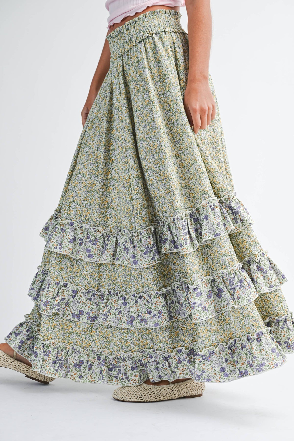 Floral Ruffle Maxi Skirt