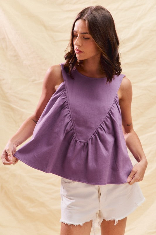 Ruched Denim Top Purple