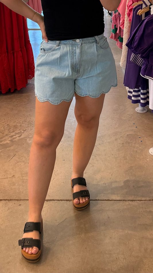 Scallop Denim Shorts
