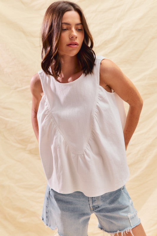 Ruched Denim Top White