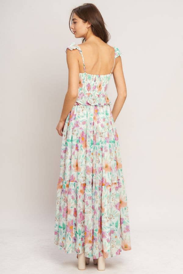 Ruffle Printed Floral Maxi