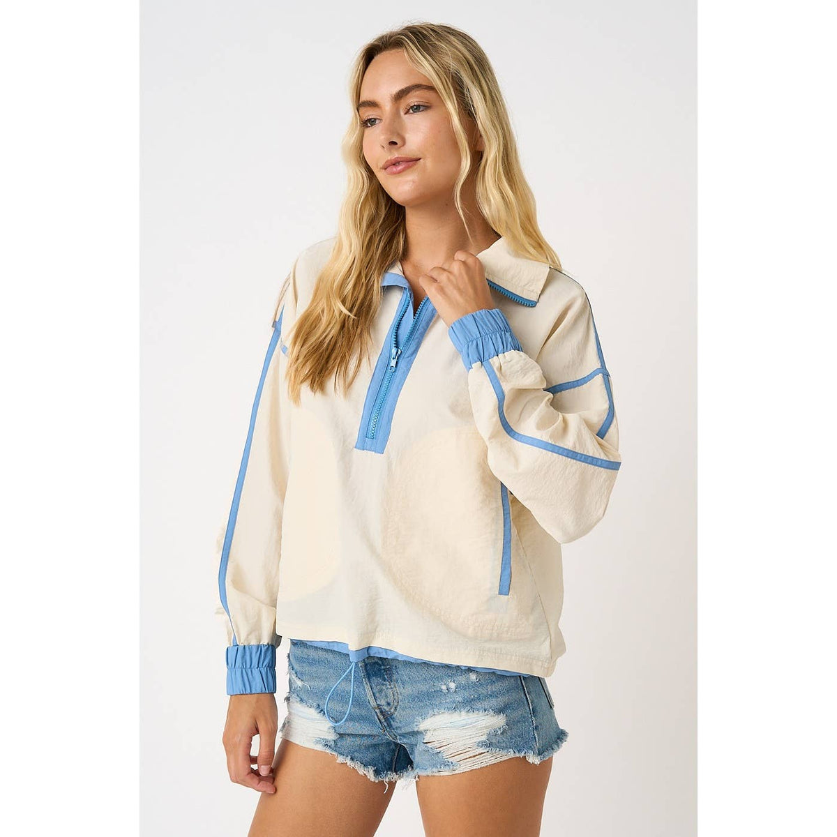 SPORTY STRIPE NYLON CONTRAST HALF ZIP PULLOVER