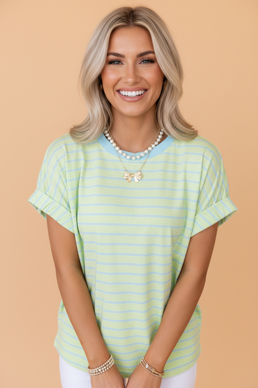 Stripe Round Neck Short Sleeve T-Shirt
