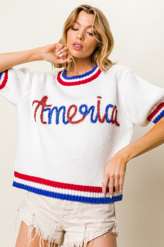 Metallic America Puff Sleeve Top