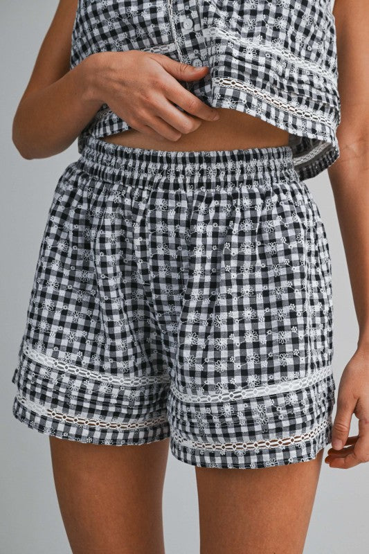 Plaid Lace Tank & Shorts Set