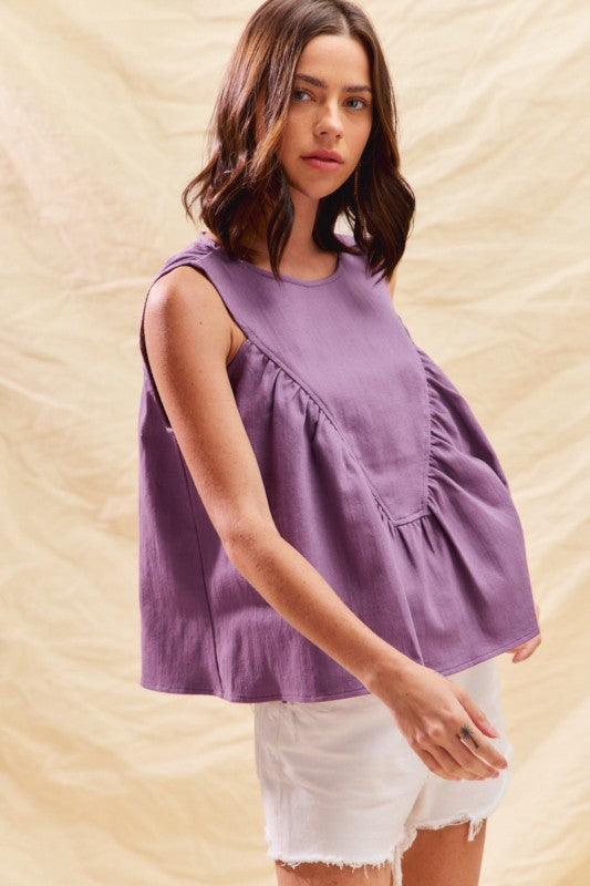 Ruched Denim Top Purple
