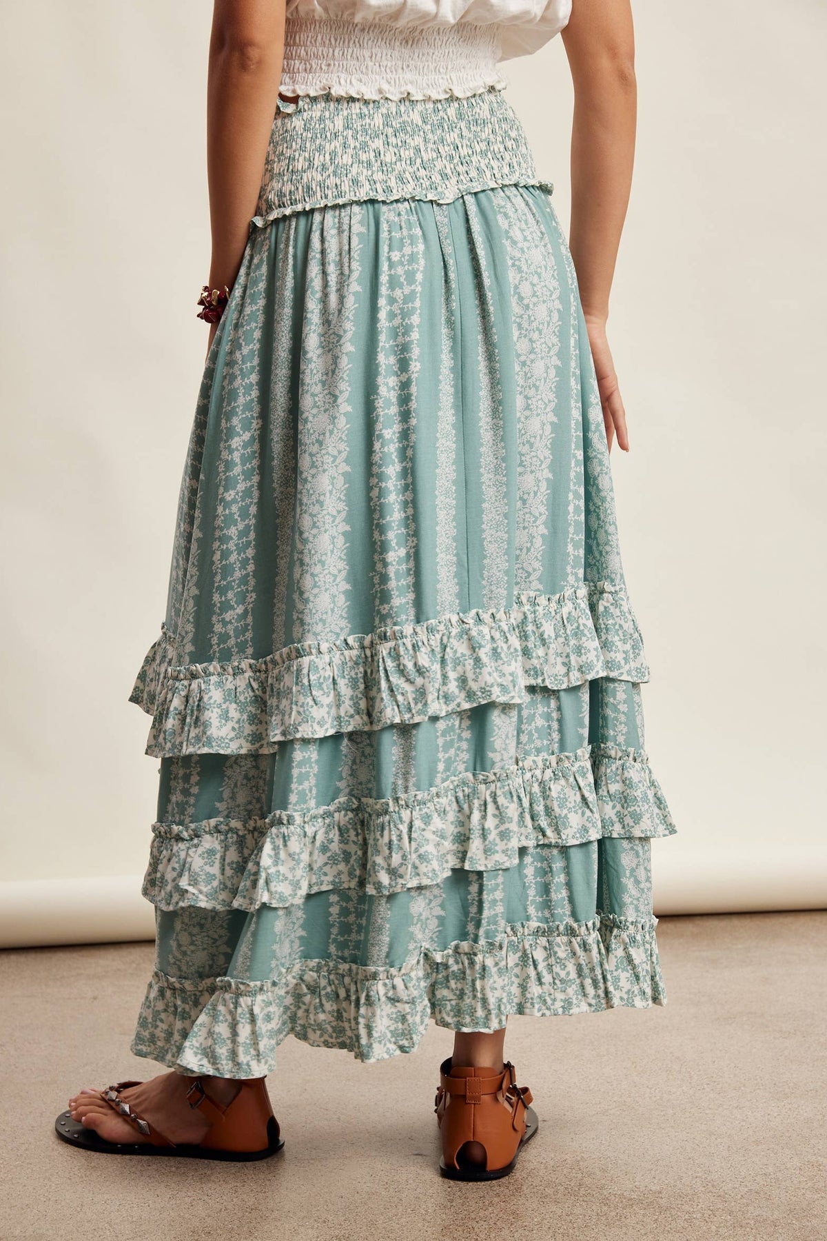 Mixed Print Tiered Maxi Skirt