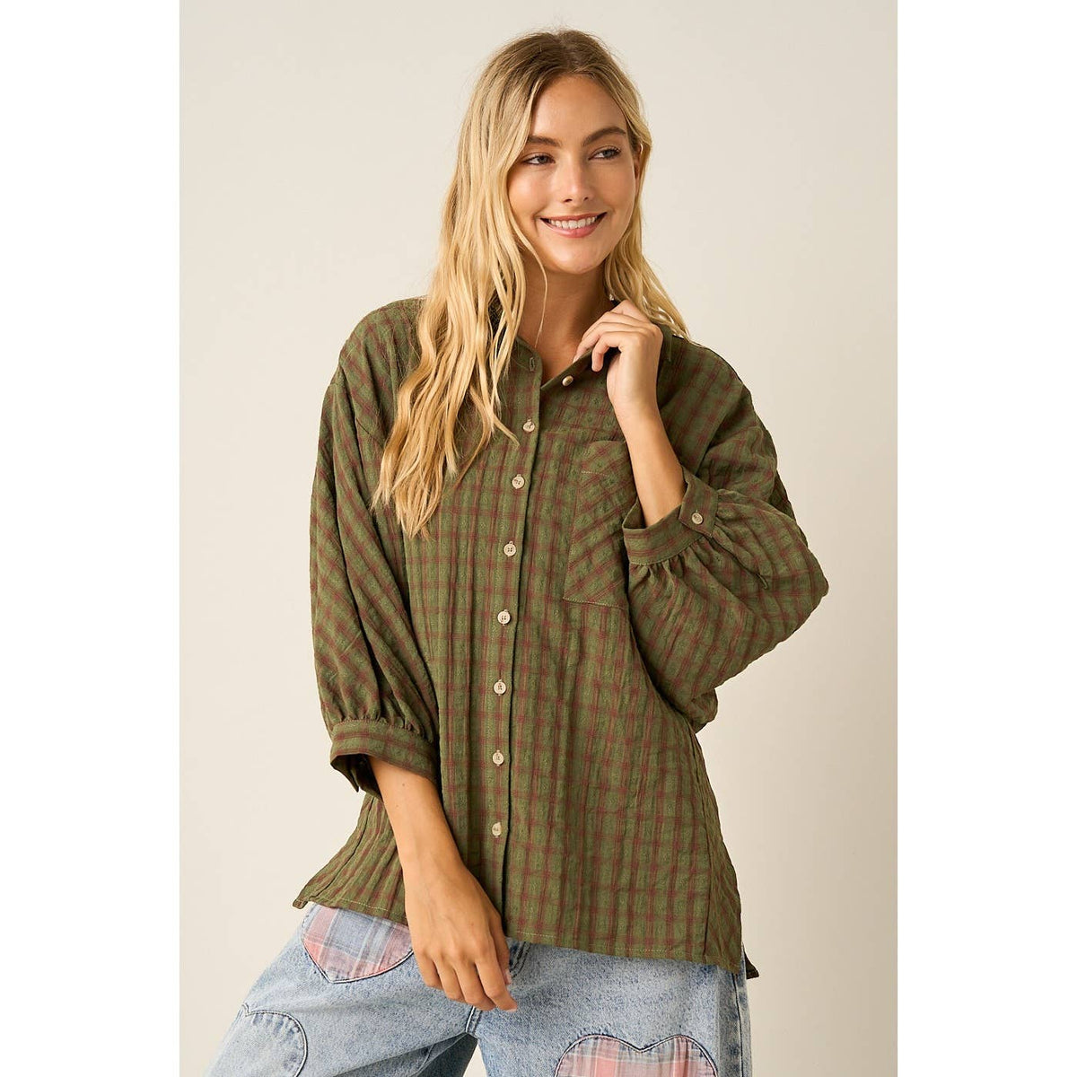 PLAID OVERSIZED BUTTON DOWN SHIRT