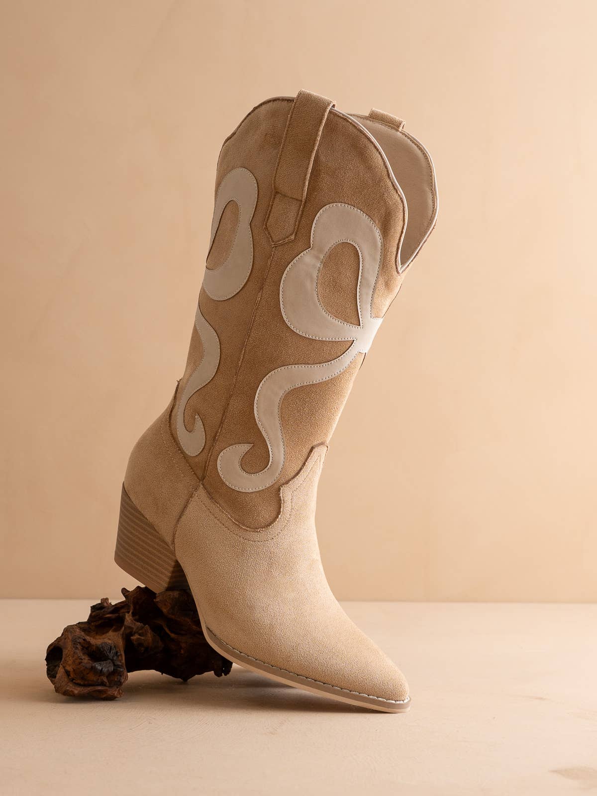 The Bowie | Almond Western Boot with Pink Inlay