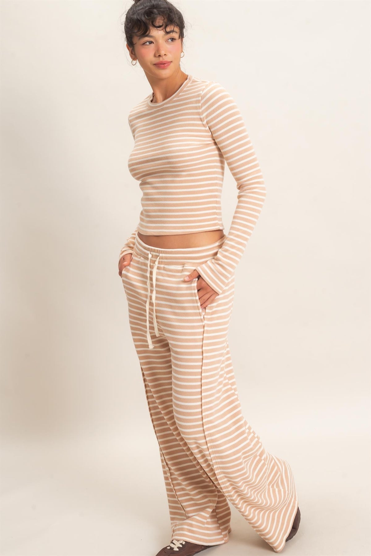 STRIPED WAFFLE PANTS SET