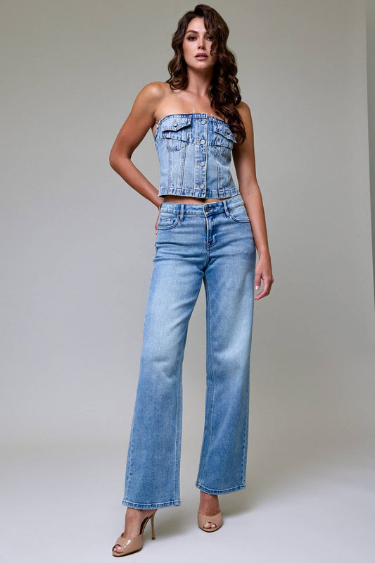 Vintage Wash Stretch Mid Rise Dad Jeans