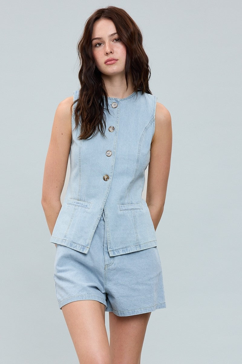 DENIM VEST AND SHORTS SET