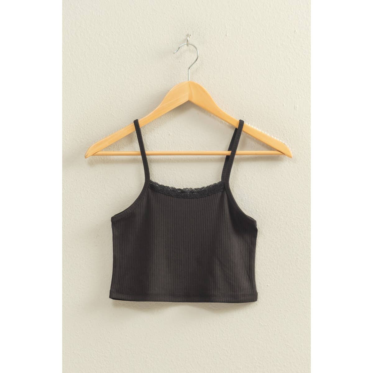 Ribbed Lace Detail Cami Crop Top
