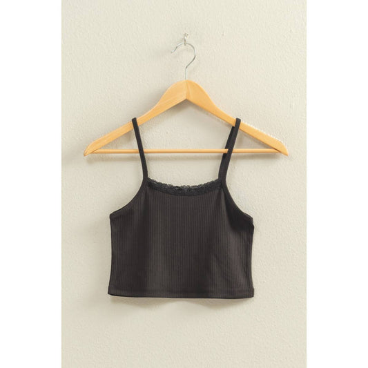 Ribbed Lace Detail Cami Crop Top