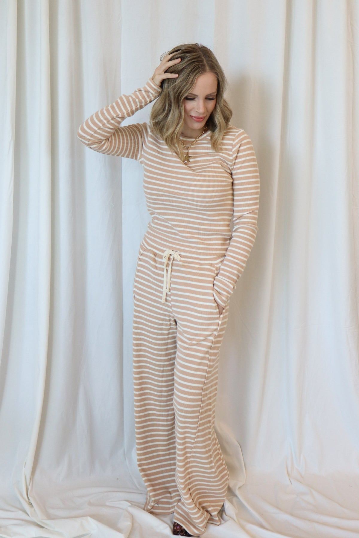 STRIPED WAFFLE PANTS SET