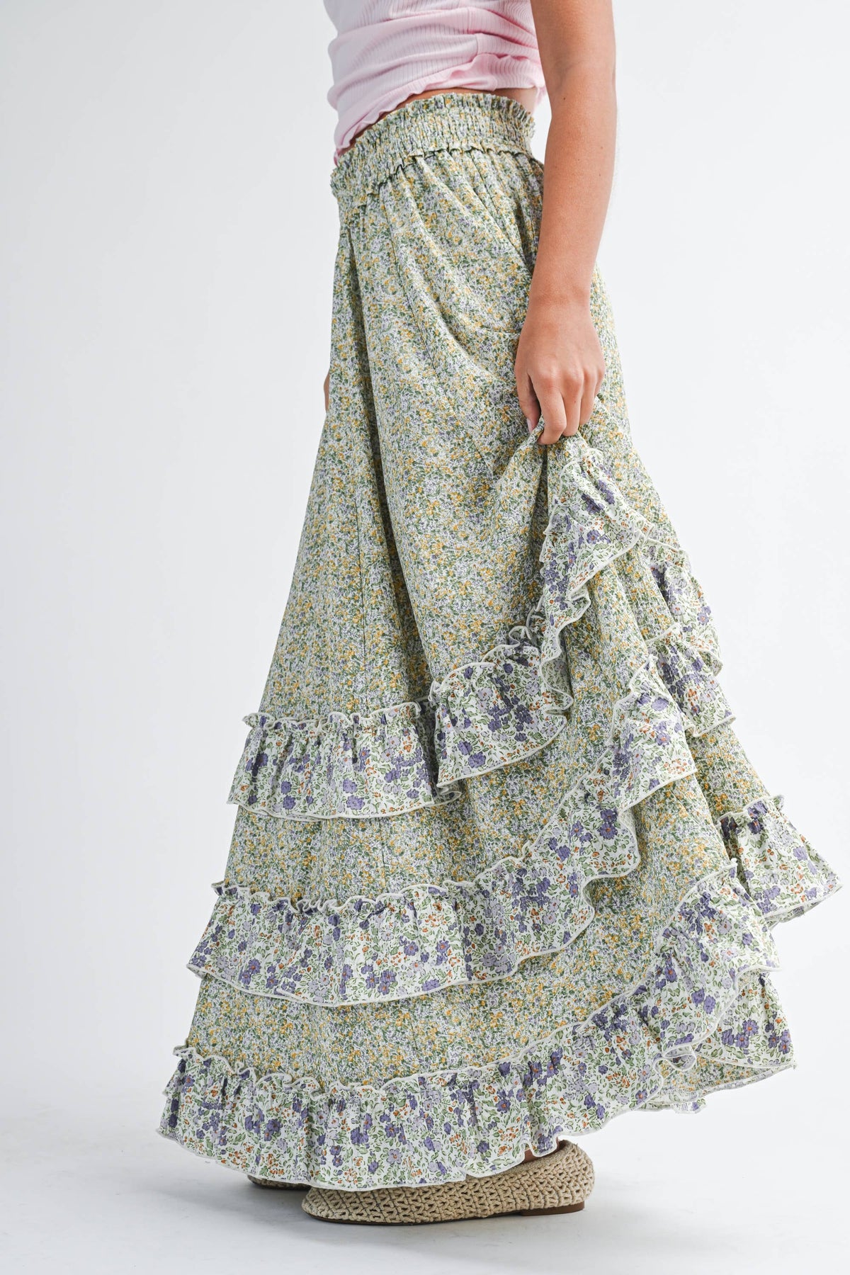 Floral Ruffle Maxi Skirt