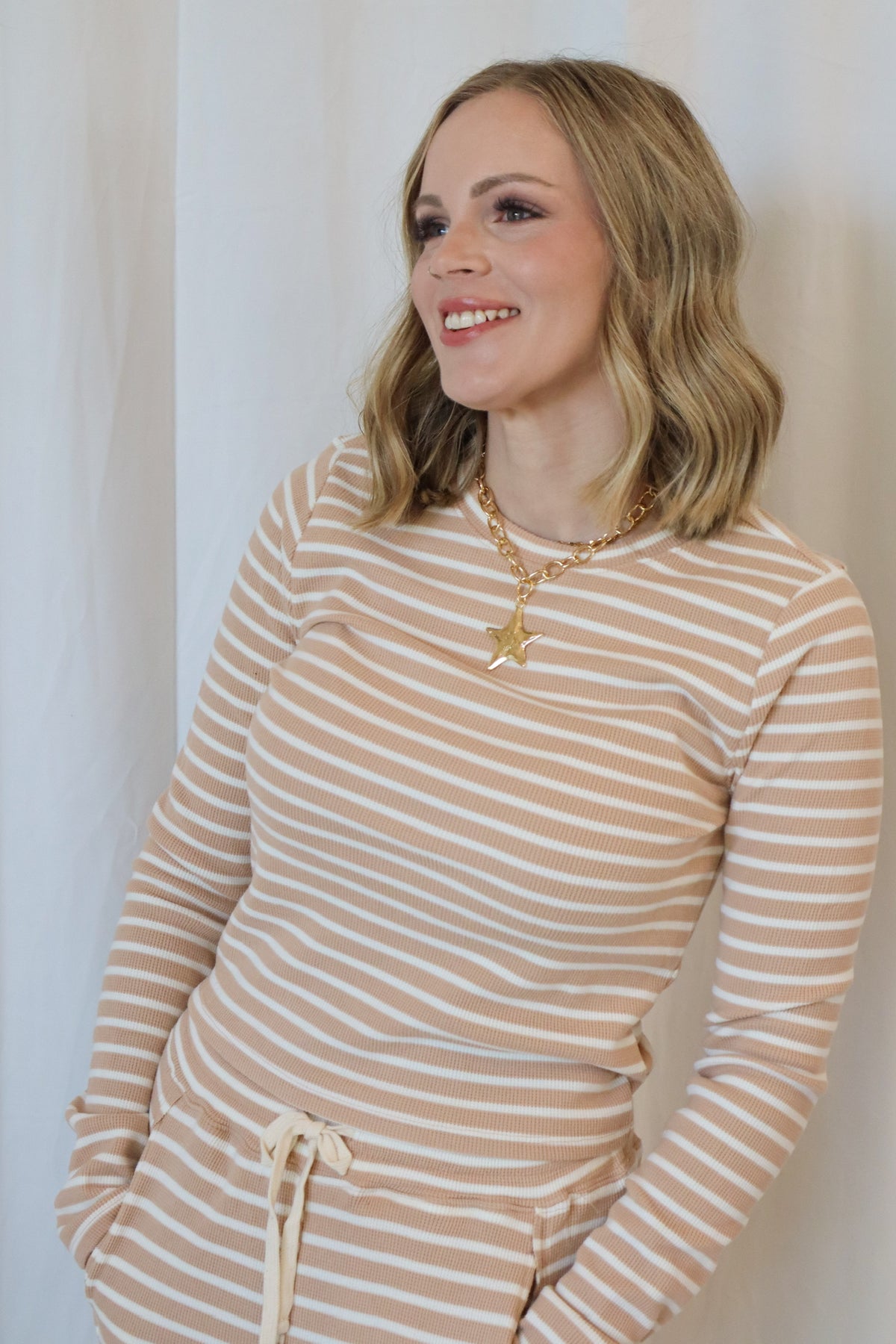 STRIPED WAFFLE PANTS SET