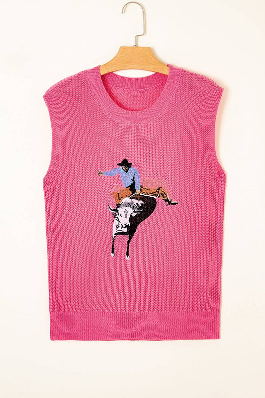Western Cowboy Embroidered Round Neck Sleeveless
