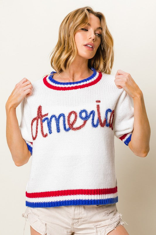 Metallic America Puff Sleeve Top