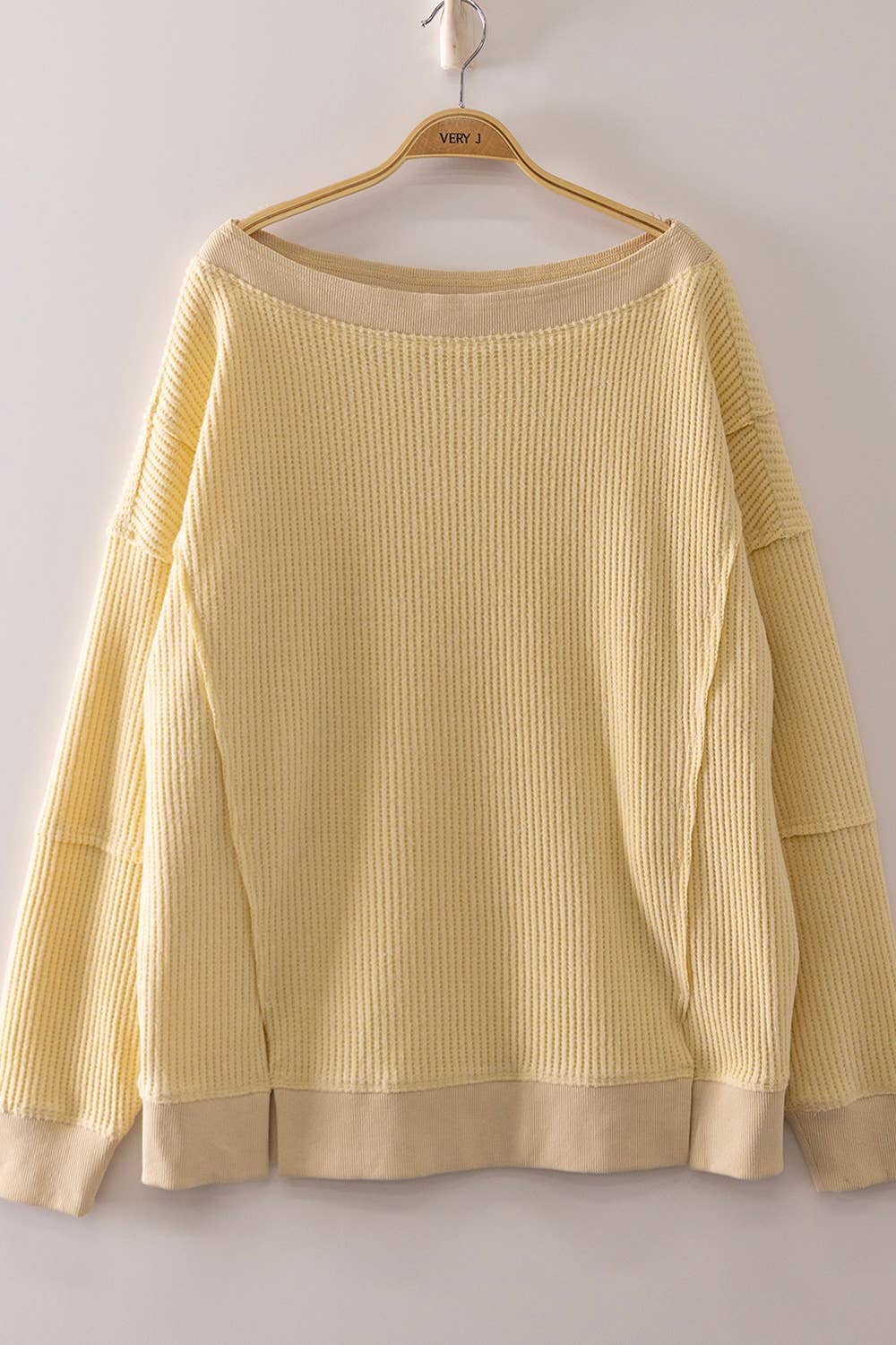 Boat Neck Waffle Knit Top