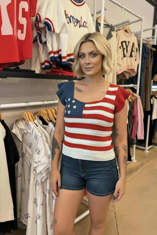 AMERICAN FLAG SWEATER TOP