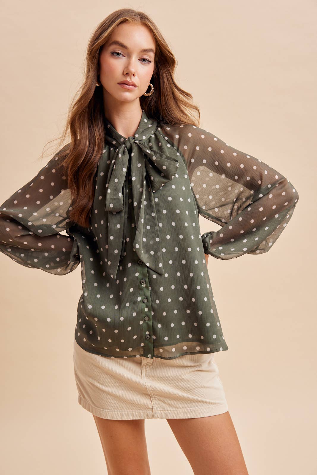 POLKA DOT TIE NECK BLOUSE