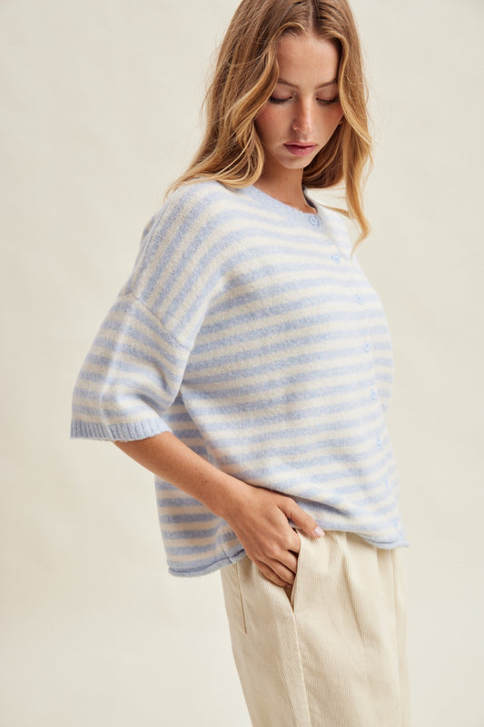 STRIPE SHORT SLEEVE CARDIGAN