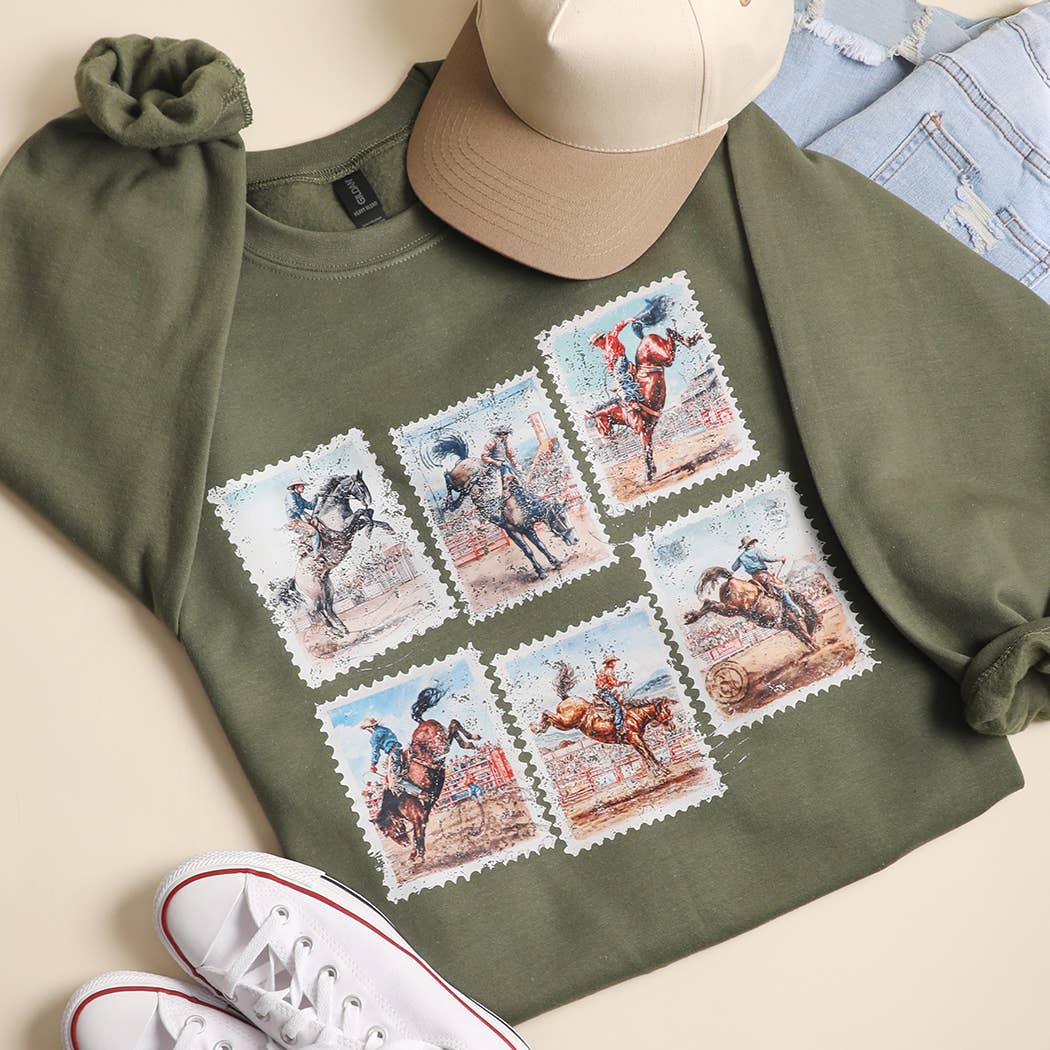 Rodeo Cowboy Postage Stamps Heavyweight Sweatshirt