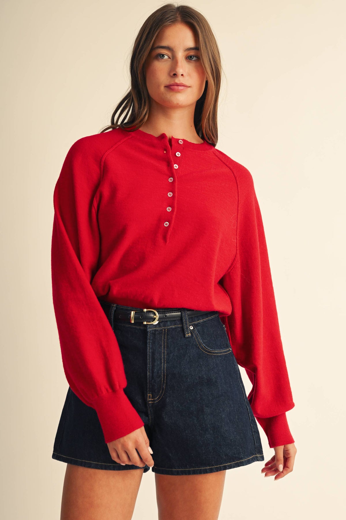 Luxe Knit Henley Pullover Sweater