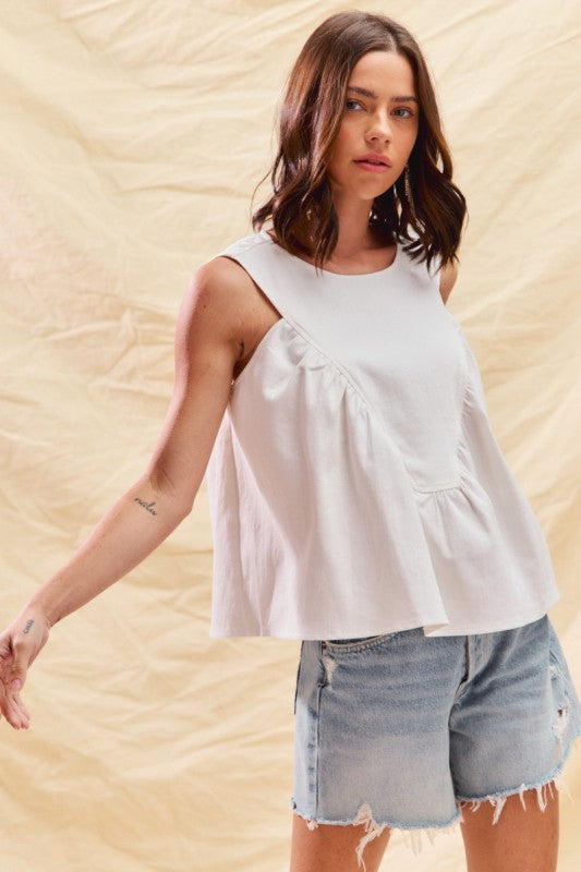 Ruched Denim Top White