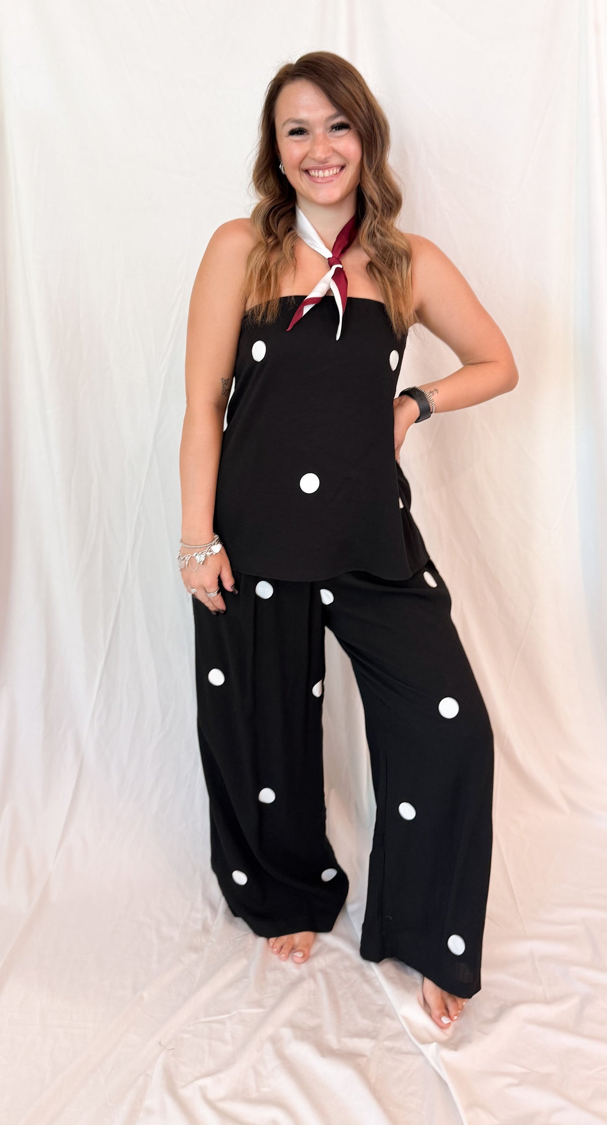 POLKA DOT TUBE TOP AND PANT SET